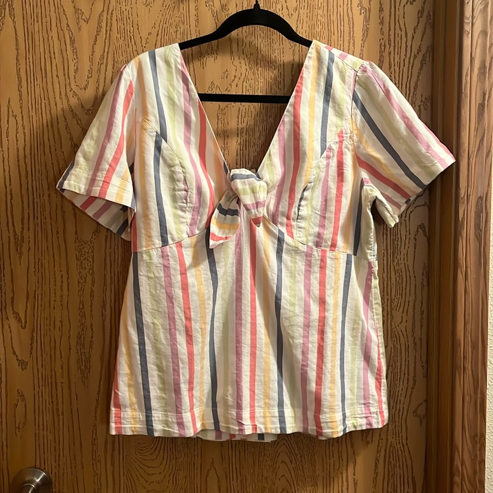 Multicolor Striped Tie Front Blouse